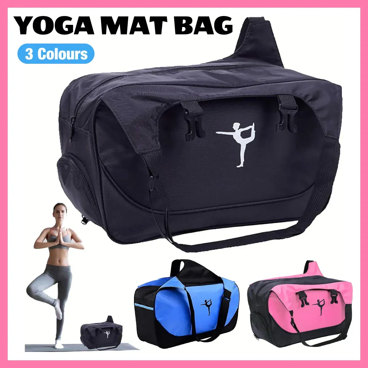 Yoga Mat Bag Large Capacity Sports Backpack Casual Gym Travel Print Backpack - Black β image 2