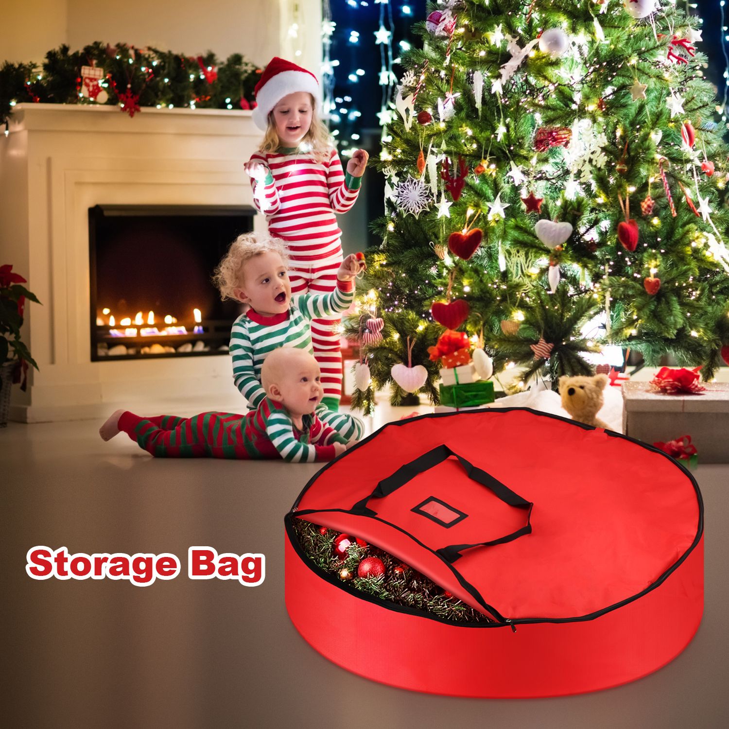 91x20cm Household Christmas Wreath Storage Bag with Handle Waterproof Dustproof Xmas Wreath Organizer โ image 4
