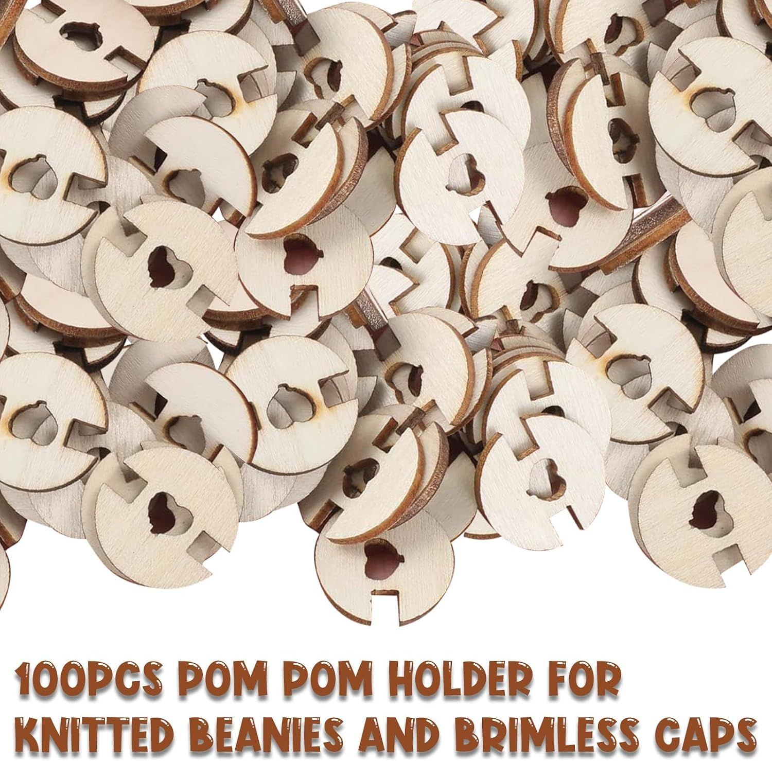 100 Pack Pom Buttons for Hats, Sew-On Craft Buttons with Wooden Holder for Crochet, Knitting Beanies and DIY Decoration — image 5