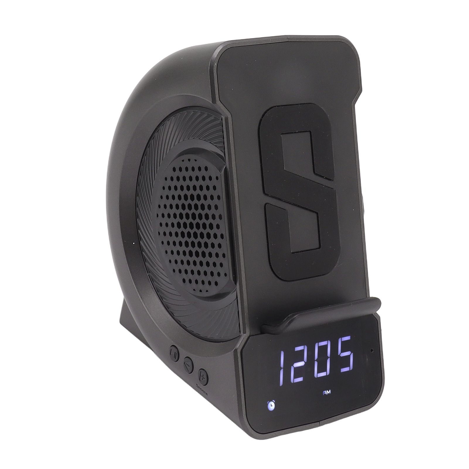 3 in 1 Bluetooth Speaker PC ABS Alarm Clock with Wireless Charging for Bedside 10W Grey — image 4