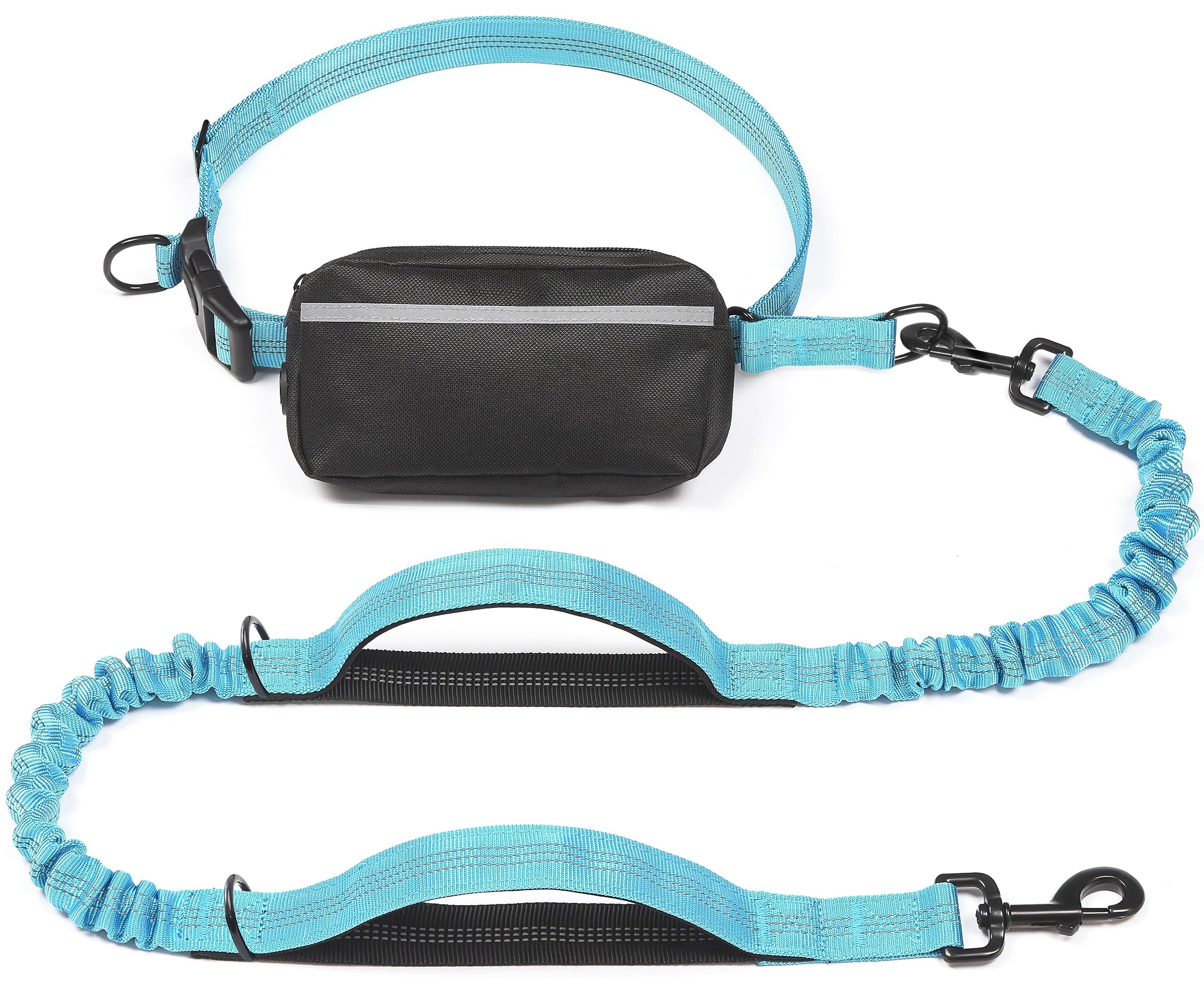 Hands-Free Dog Leash Set with Waist Belt and Storage Pouch, Shock-Absorbing Bungee Leash for Jogging, Walking, and Outdoor Adventures, Reflective Safety Design