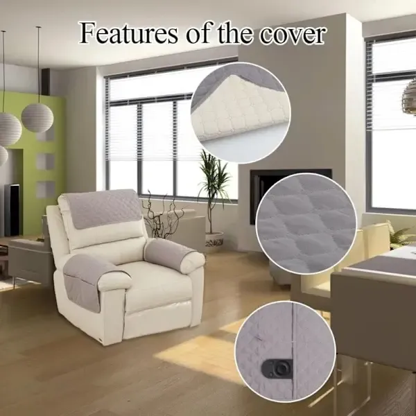 Recliner Chair Cover Set, Quilted Water-Resistant Non-Slip Furniture Protector with Storage Pocket for Armchairs, Dark Grey โ image 2