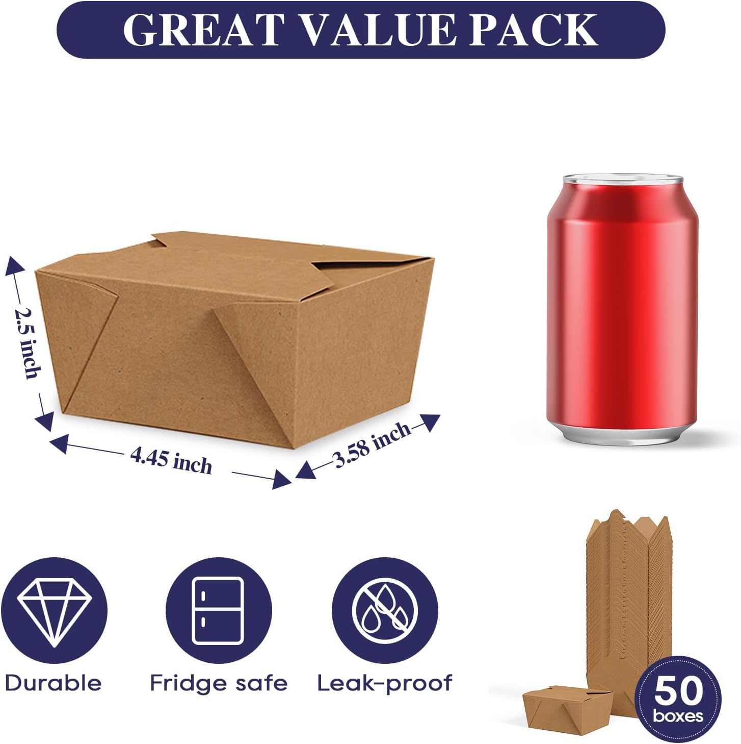 50 Pack 27 oz Take Out Food Containers, Kraft Brown Take Out Boxes Leak Grease Resistant and Stackable for Restaurants, Homes, Offices, Picnics — image 2