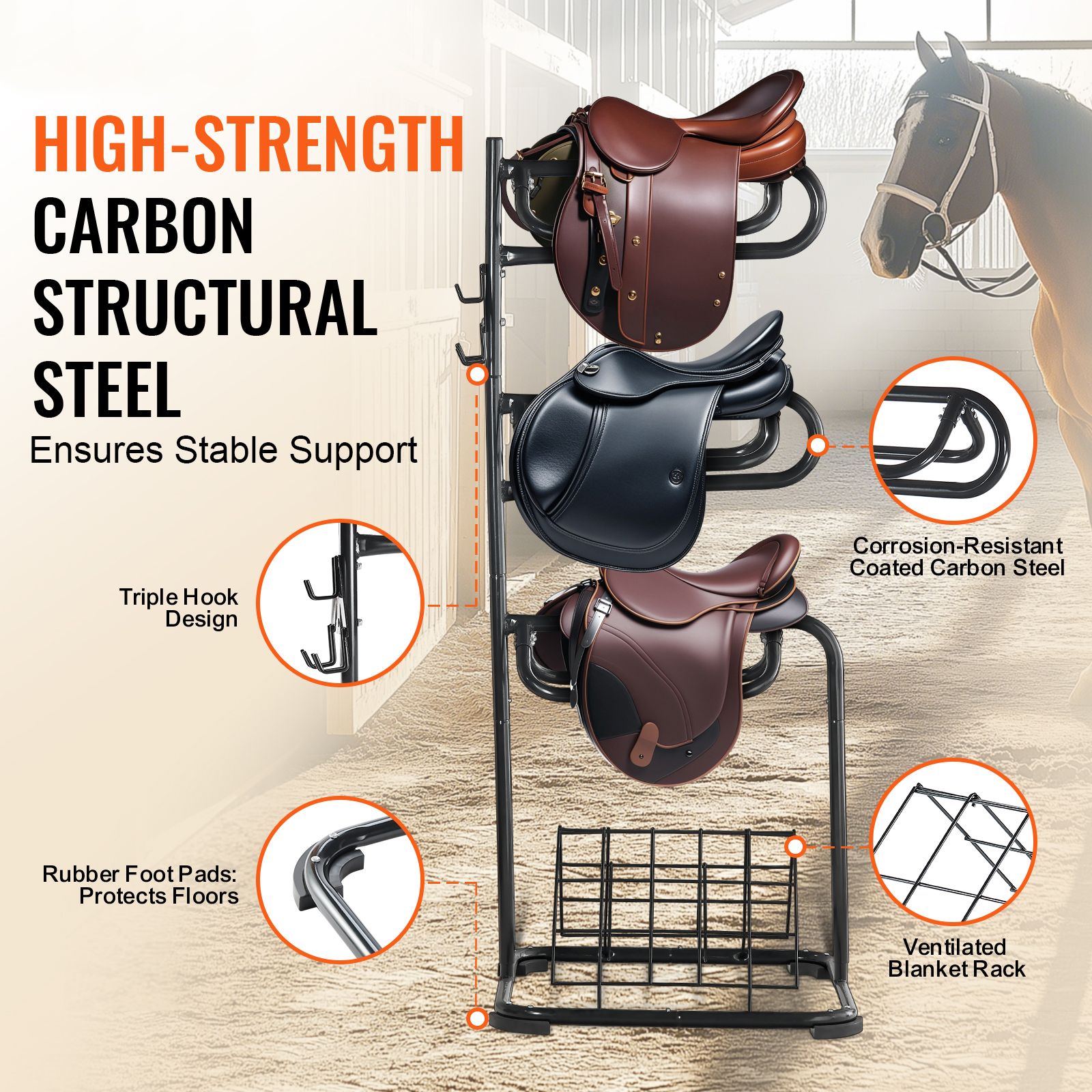 Freestanding Saddle Stand, 30 × 68.5 in, 3 Tiers Saddle Rack, Heavy Duty Saddle Blanket Holder with Removable & Rotating Tiers, English & Western Saddle Rack — image 2