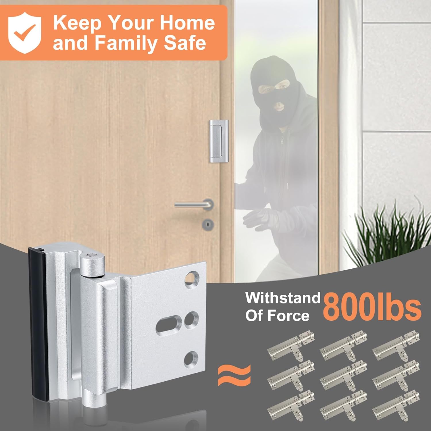 2 Pack Home Security Door Lock,Childproof Door Reinforcement Lock,with 3" Stop Withstand 800 lbs,for Inward Swing Doors,Night Kids Safety Metal Flip Lock โ image 2