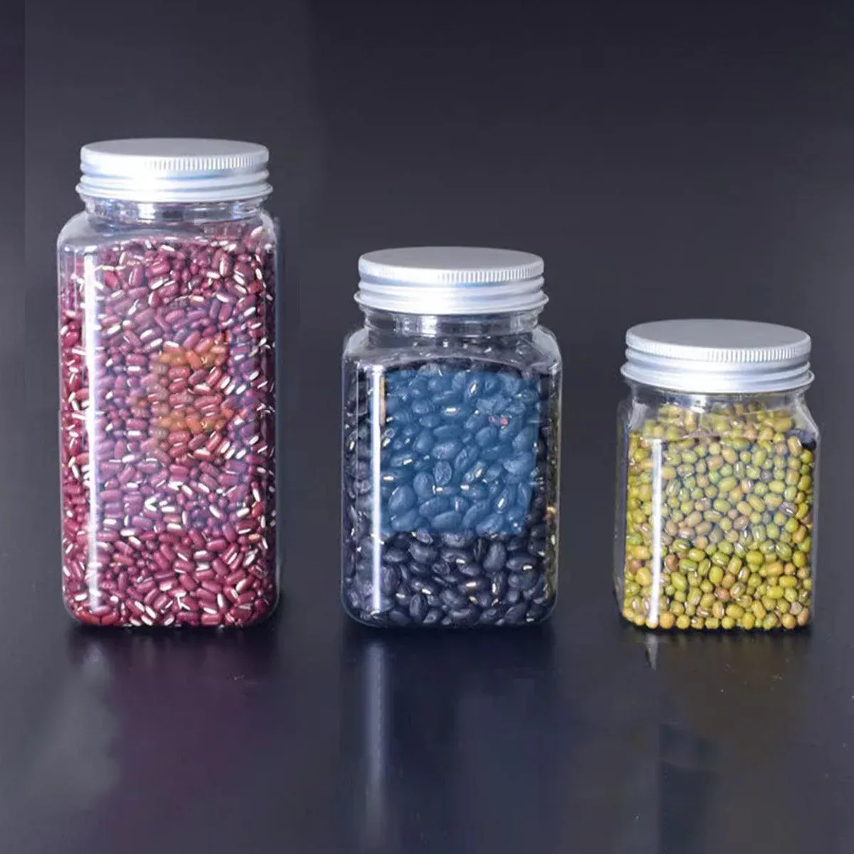 20pcs Square Transparent Plastic Bottle with Aluminum Cap Sealed Jar for Food Storage - 550ml — image 6