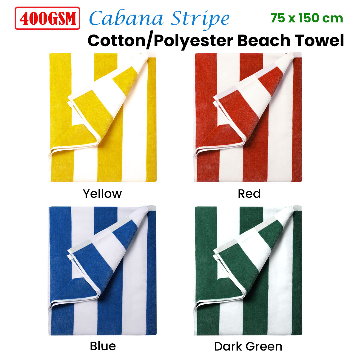 400GSM Cabana Stripe Cotton Polyester Beach Towel Red — image 2
