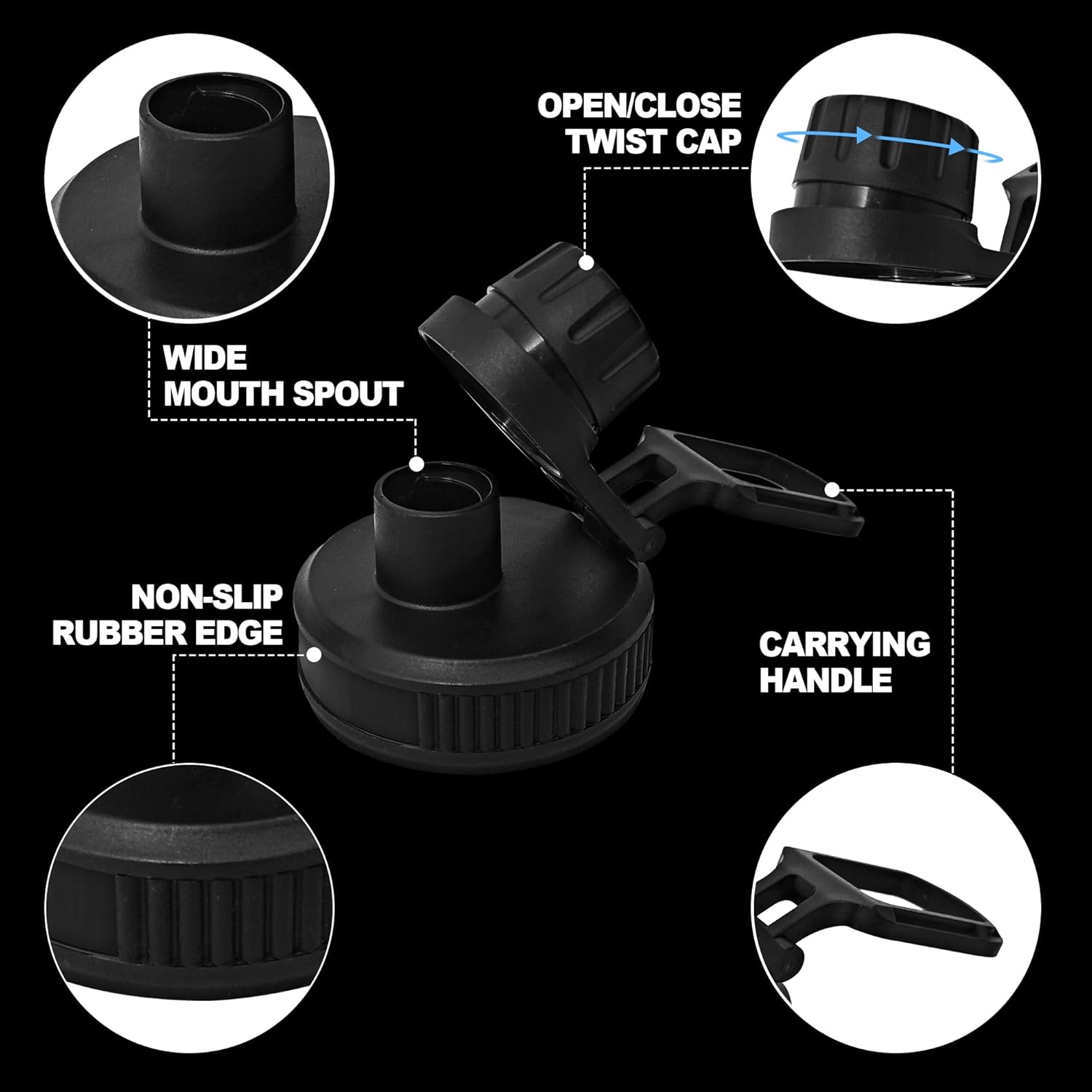 2 Pcs Replaceable Lid for Nalgene Sustain Tritan Water Bottle, Wide Mouth Loop Top Lid Compatible with Nalgene 32 oz, BPA Free, Replacement Cap Accessories — image 3