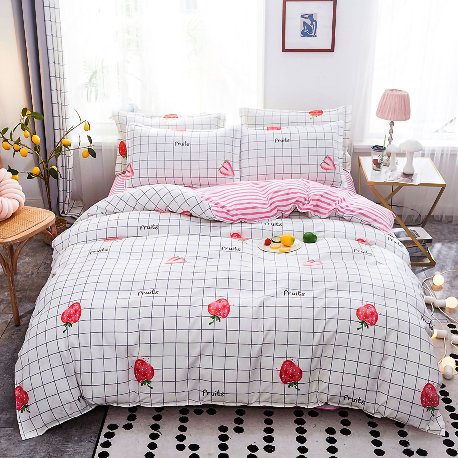 Skin Friendly Quilt Cover Thickened Polyester Soft Brushed Duvet Cover Quilt Bedding for Dormitory Bedroom Fruit 150 × 200cm