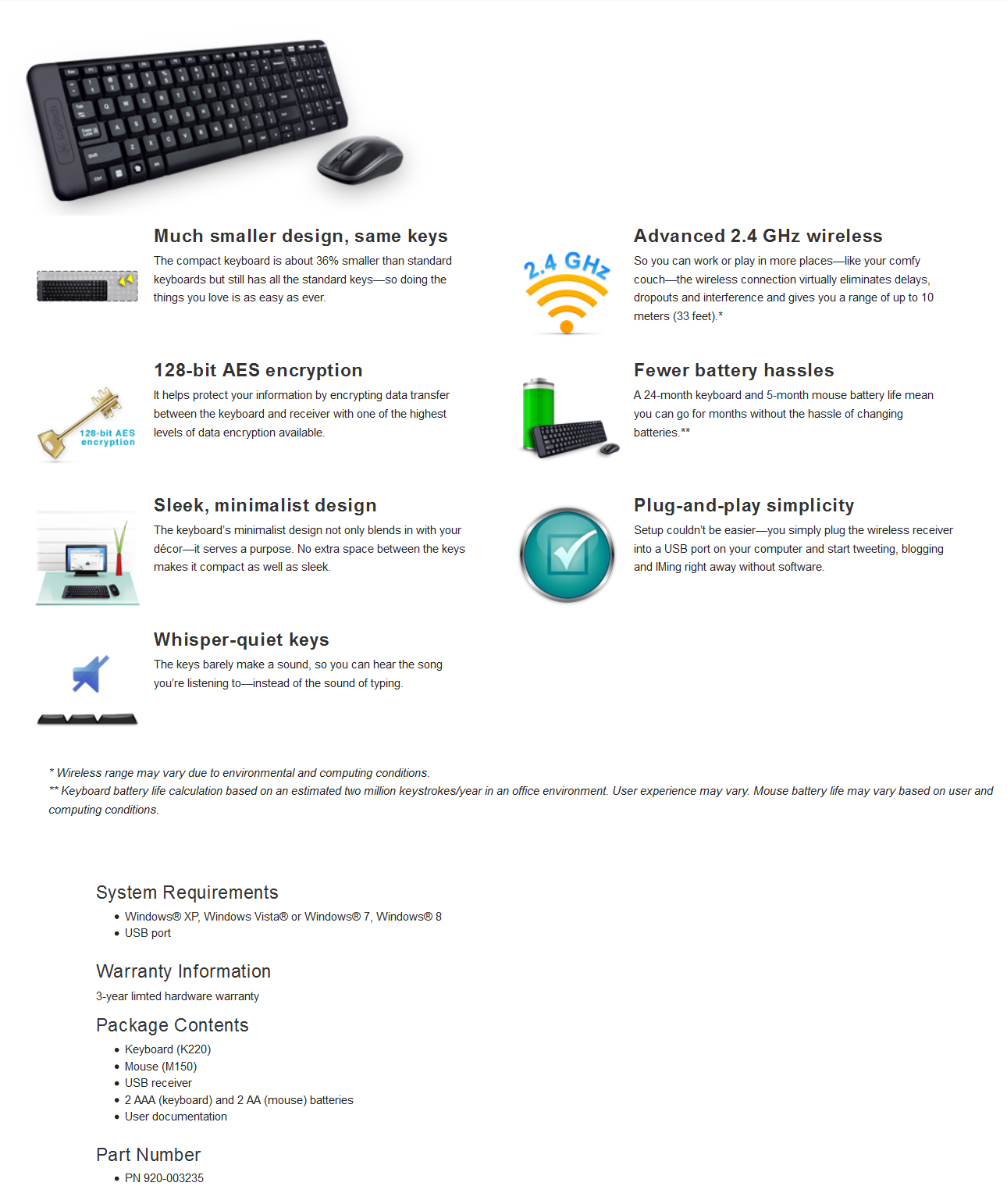 Logitech MK220 Wireless keyboard mouse (920-003235) — image 3