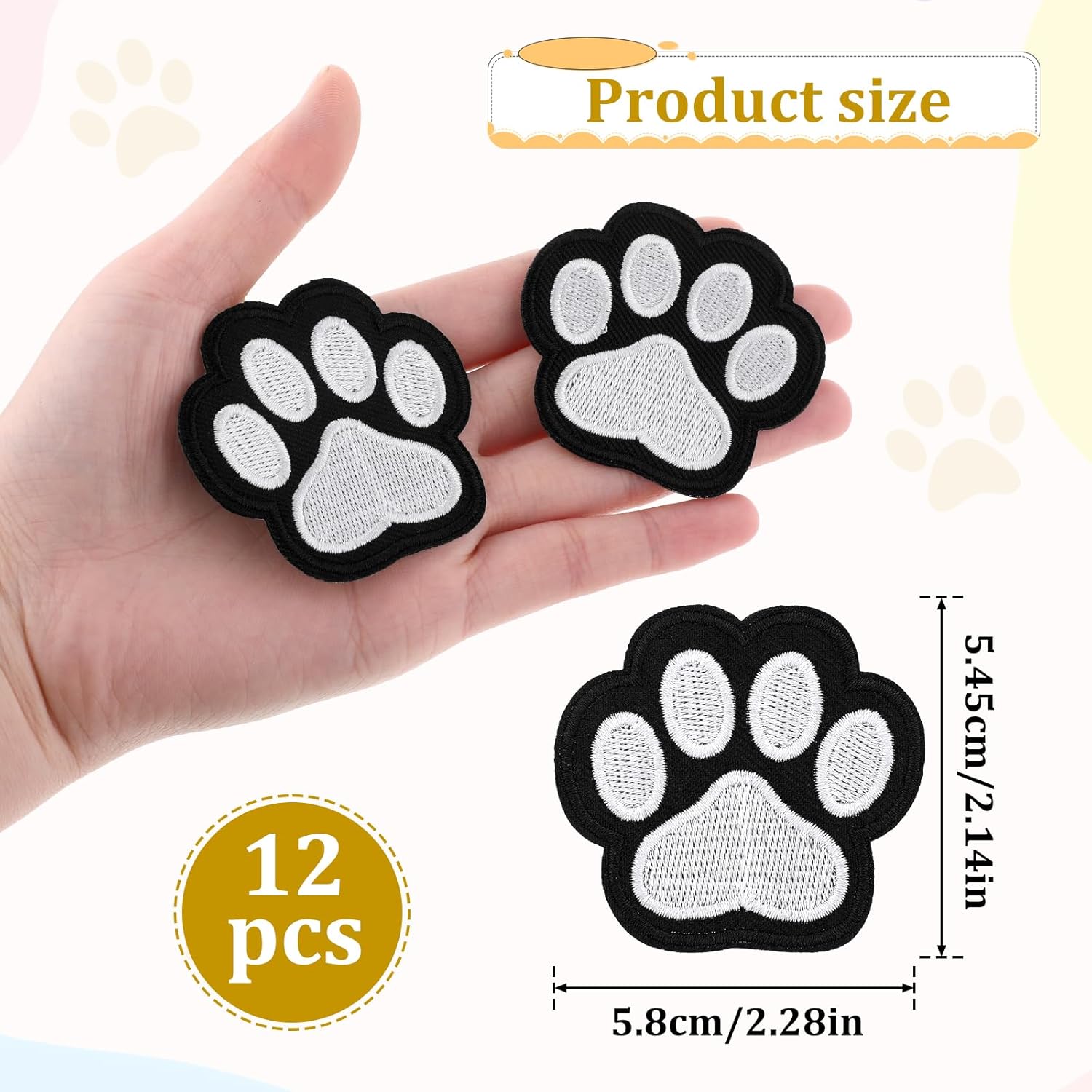 12 Pcs Cute Paw Print Iron on Patches, Self Adhesion Paw Print Applique Sewing Chenille Patches Embroidery Applique Patches Badge for Clothes Jeans Backpacks — image 2