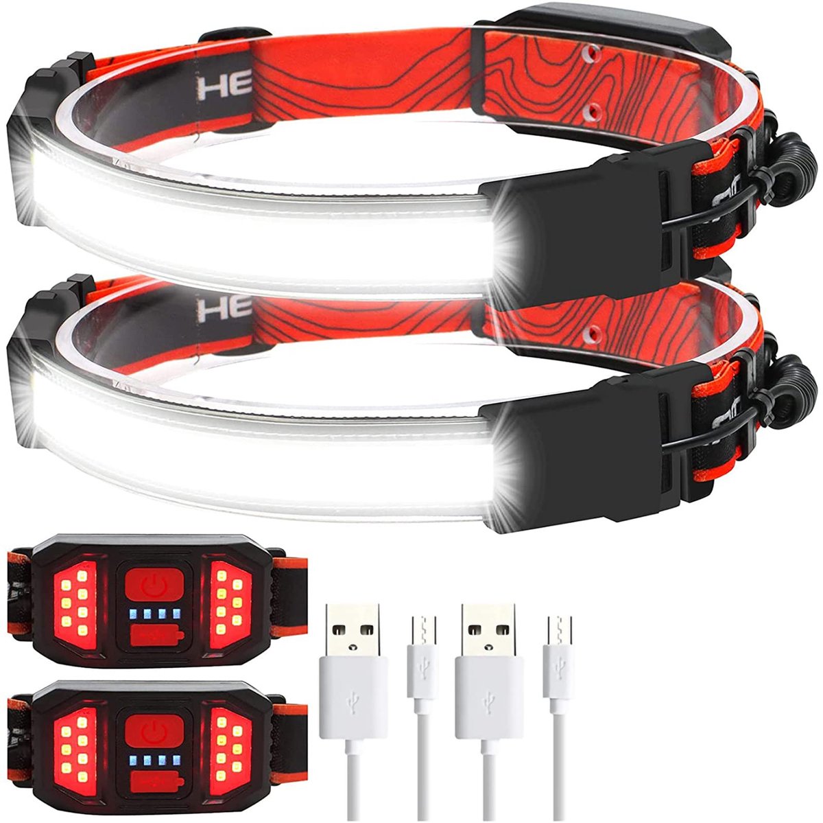Headlamp LED Rechargeable - Headlight - 2-Pack Rechargeable LED Headlamp - 230ยฐ Wide Angle Lighting - High Lumens, 3 Modes - Lightweight Headlamp - Suitable