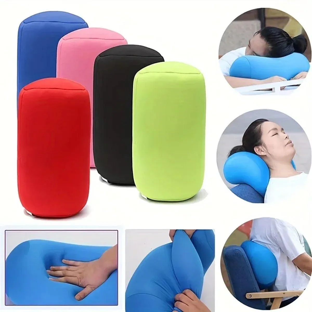 Solid Color Cylindrical Foam Particle Pillow Multi-Functional Neck Waist Support - Black — image 6