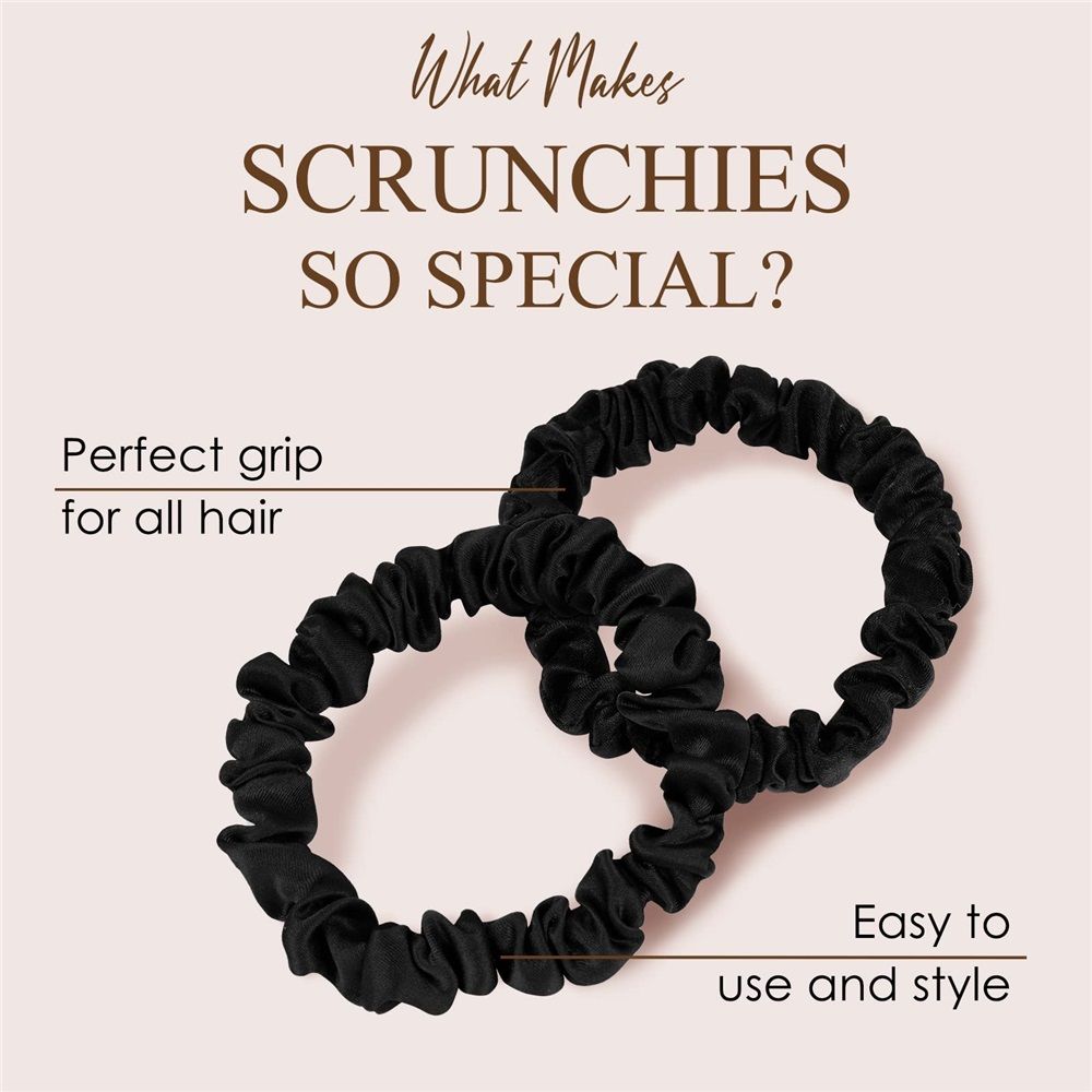 Women's Hair Accessories - Clean Girl Aesthetic - Thin Hair Scrunchies, Small Ponytail Holders, and Cute Hair Ties - Black Scrunchies, 5 Pack — image 4