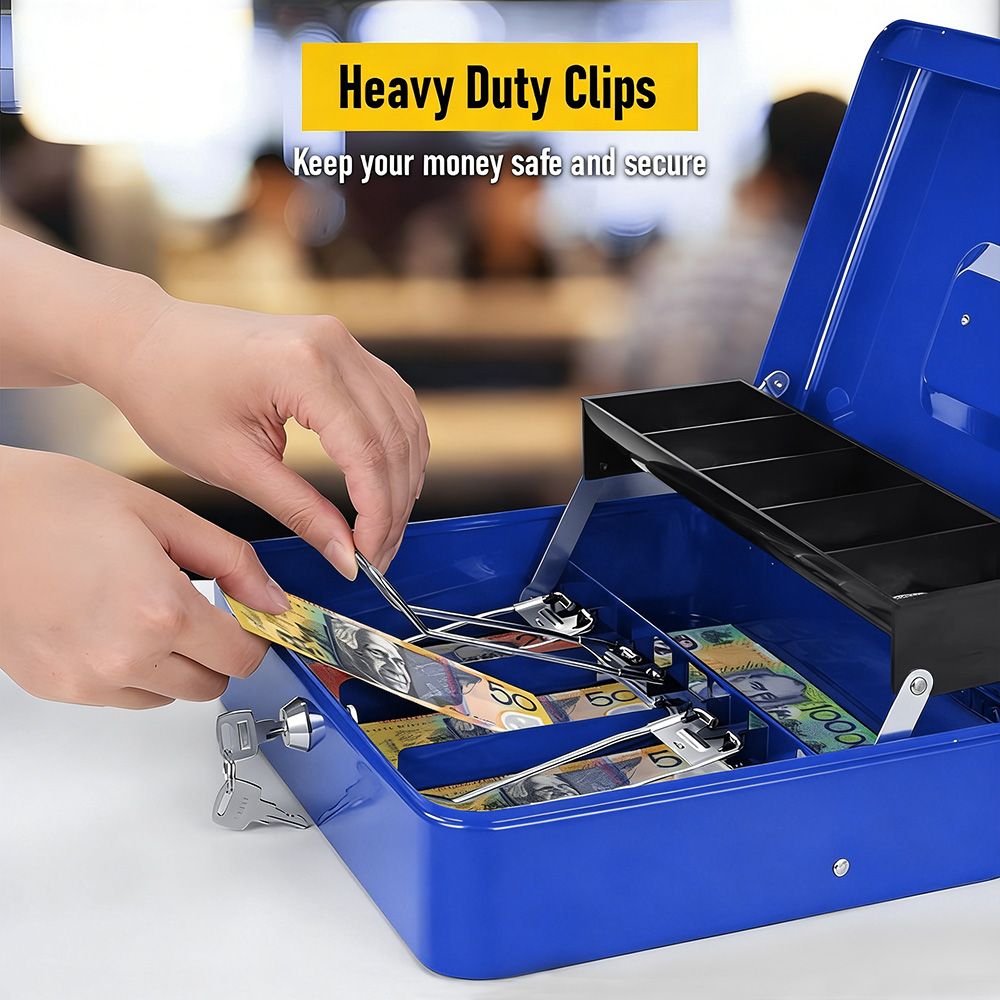 Lockable Metal Cash Box with 2 Keys, 4 Bill & 5 Coin Tray, Security Money Box with Anti-Loss Rope — image 6