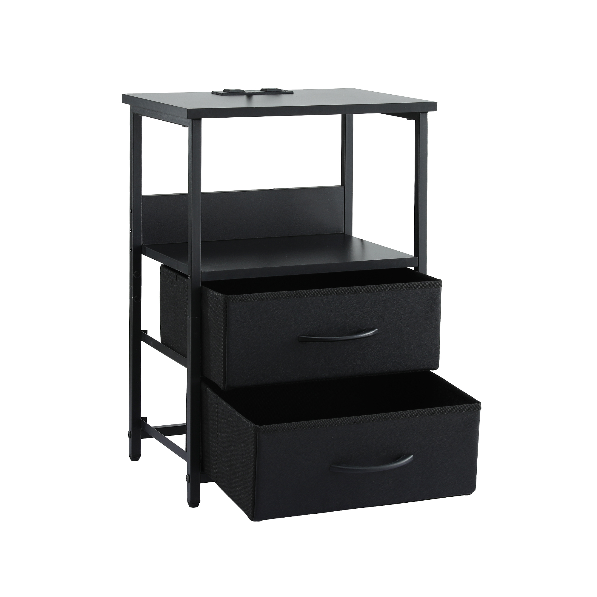 Artiss Bedside Table LED Nightstand Charging Station 2 Drawers Foldable Black — image 4