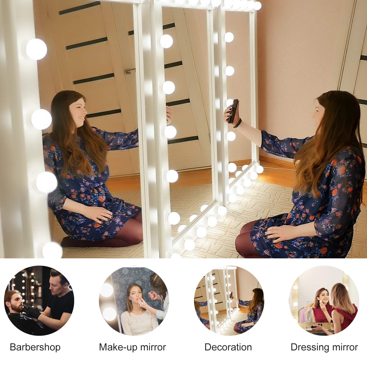 LED Makeup Vanity Lights with 14 Dimmable Light Bulbs, Hollywood Style Cosmetic Mirror Lights, USB Cable, 3 Color Modes for Dressing Room Tabletop Bedroom โ image 6