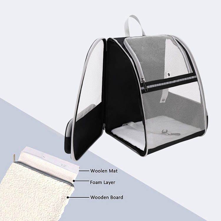 Black Breathable Pet Carrier Backpack - 35 x 29 x 41 cm Oxford Fabric Travel Bag with Mesh Ventilation, Structured Support and Plush Mat for Cats and Small โ image 5