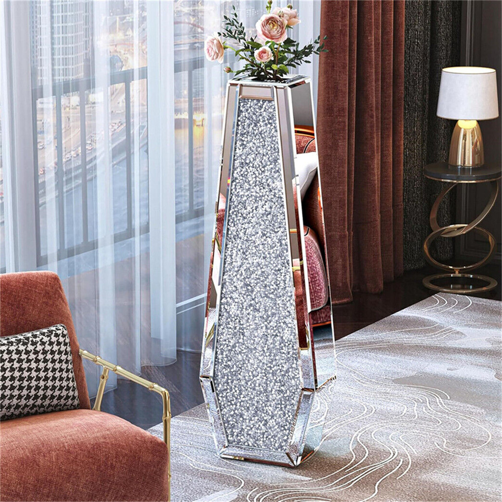 Silver Mirrored Floor Vase Luxury Diamond Flower Vase Living Room Home Office — image 4