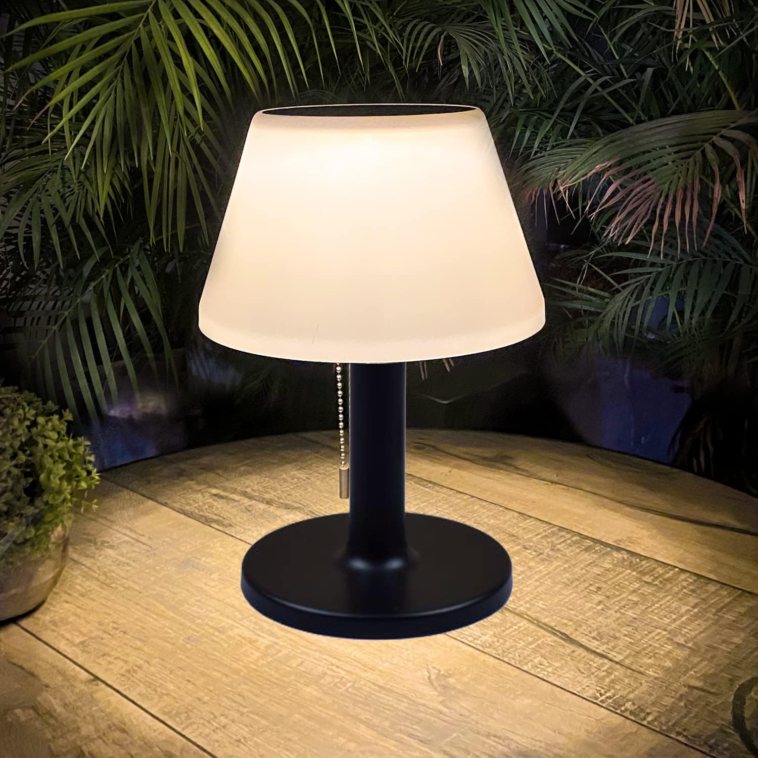 Solar Table Lamp for Outdoor & Indoor - 3 Light Modes, Eye-Friendly, Cordless & Waterproof Solar LED Desk Lamp with Pull Cord for Outdoor, Patio, Garden