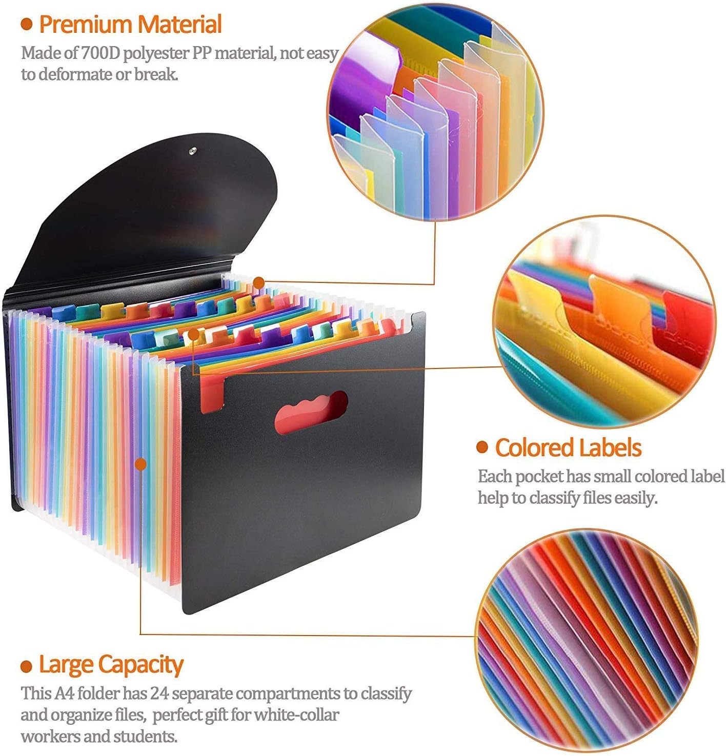 File Organizer - 24-pocket expandable folder - A4 size accordion folder - expandable file organizer with cover - rainbow file organizer for file folders and โ image 2