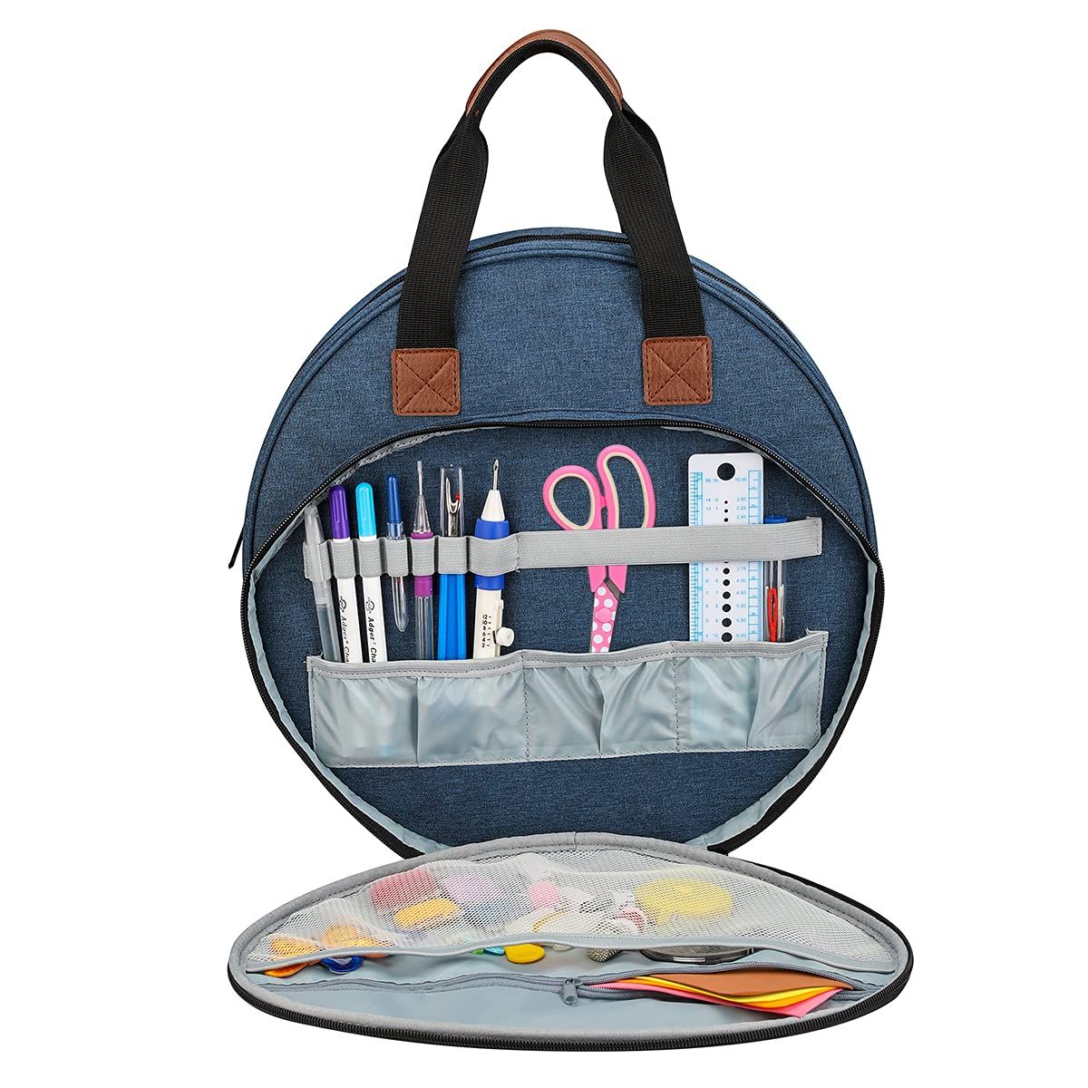 Sewing Crafts Storage Tote Bag,Knitting Bags with Zipper Pockets Organiser for Embroidery,Charts and Threads, Diameter 35cm — image 2