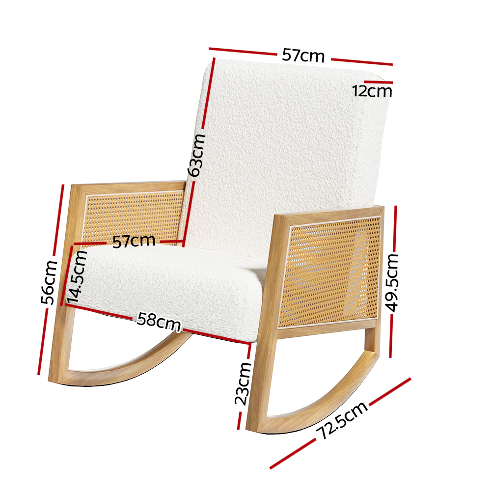 Artiss Armchair Rocking Chair Boucle Rattan White โ image 2