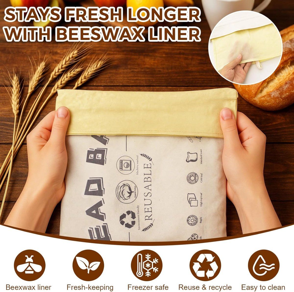 2 Pieces Beeswax Bread Bags, Cotton bread bags with beeswax, Natural materials, for home baking and camping, friendly food storage bags โ image 2