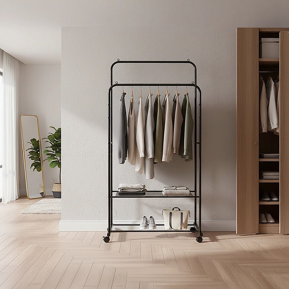 Double Clothes Rack Metal Garment Rail 80 × 154cm Heavy Duty Hanging Shelf Storage Organiser — image 2