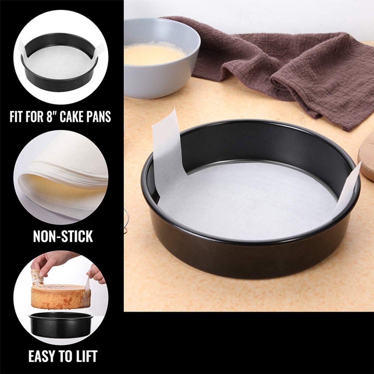 Set of 1 20 cm round baking pan - non-stick carbon steel baking pans with 50 baking paper, dishwasher safe, durable for layer cakes, birthday and Christmas — image 5