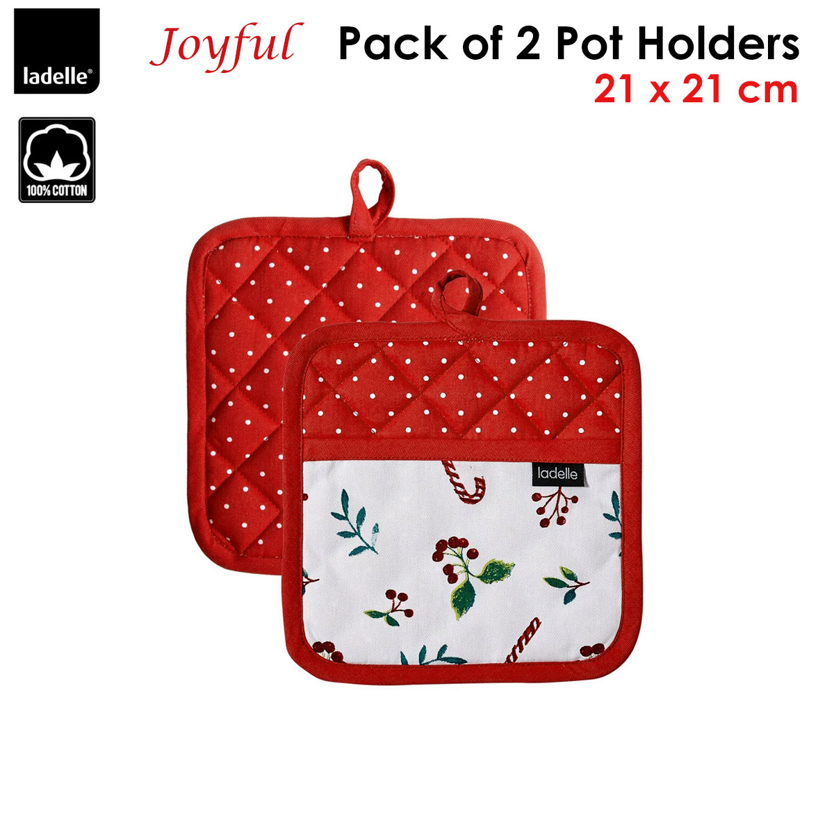 Ladelle Joyful Red Set of 2 Pot Holders 21 x 21 cm โ image 2