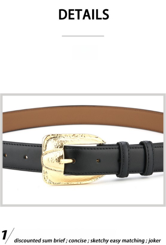 Womens Genuine Leather Belt Retro Gold Buckle Waist Belt for Jeans Dress Coat Fashion Split Cowhide Strap Khaki 105cm โ image 3