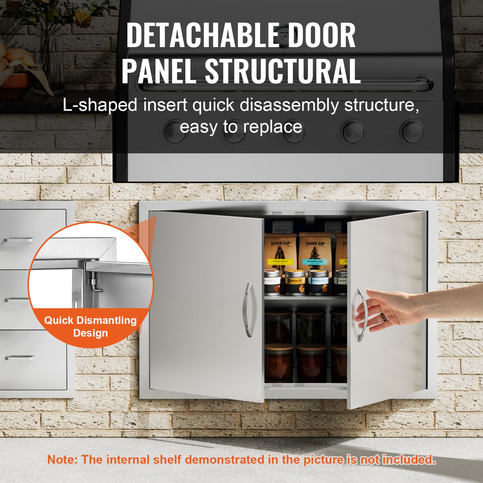 BBQ Access Door, 915 × 610 mm Double Outdoor Kitchen Door, Stainless Steel Flush Mount Door, Wall Vertical Door with Handles, for BBQ Island, Grilling Station — image 4