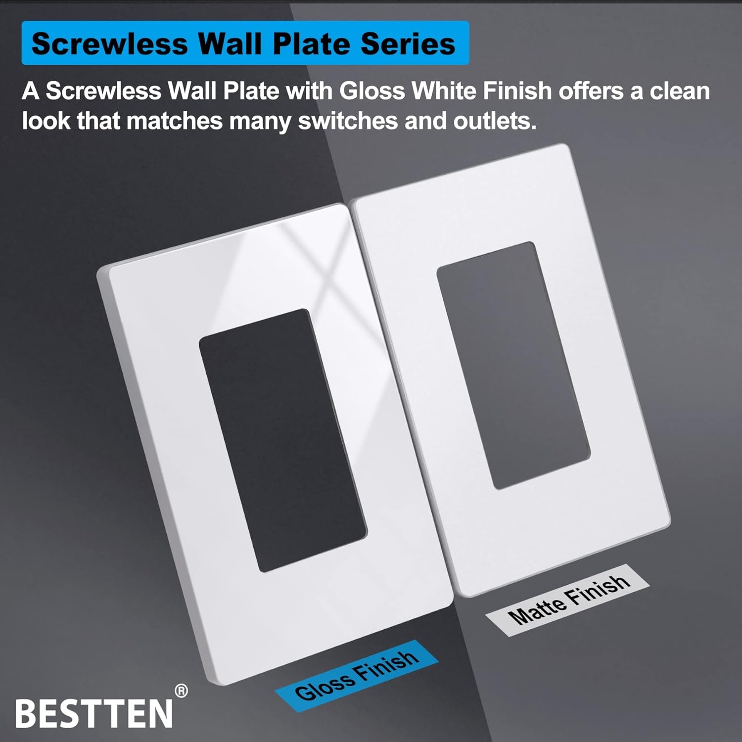 10 Pack of 1-Gang Screwless Wall Plate, USWP6 Gloss Snow White Series, Decorator Outlet Cover, 11.91cm x 7.39cm, Switch Plate Cover for Light Switch, Dimmer — image 4