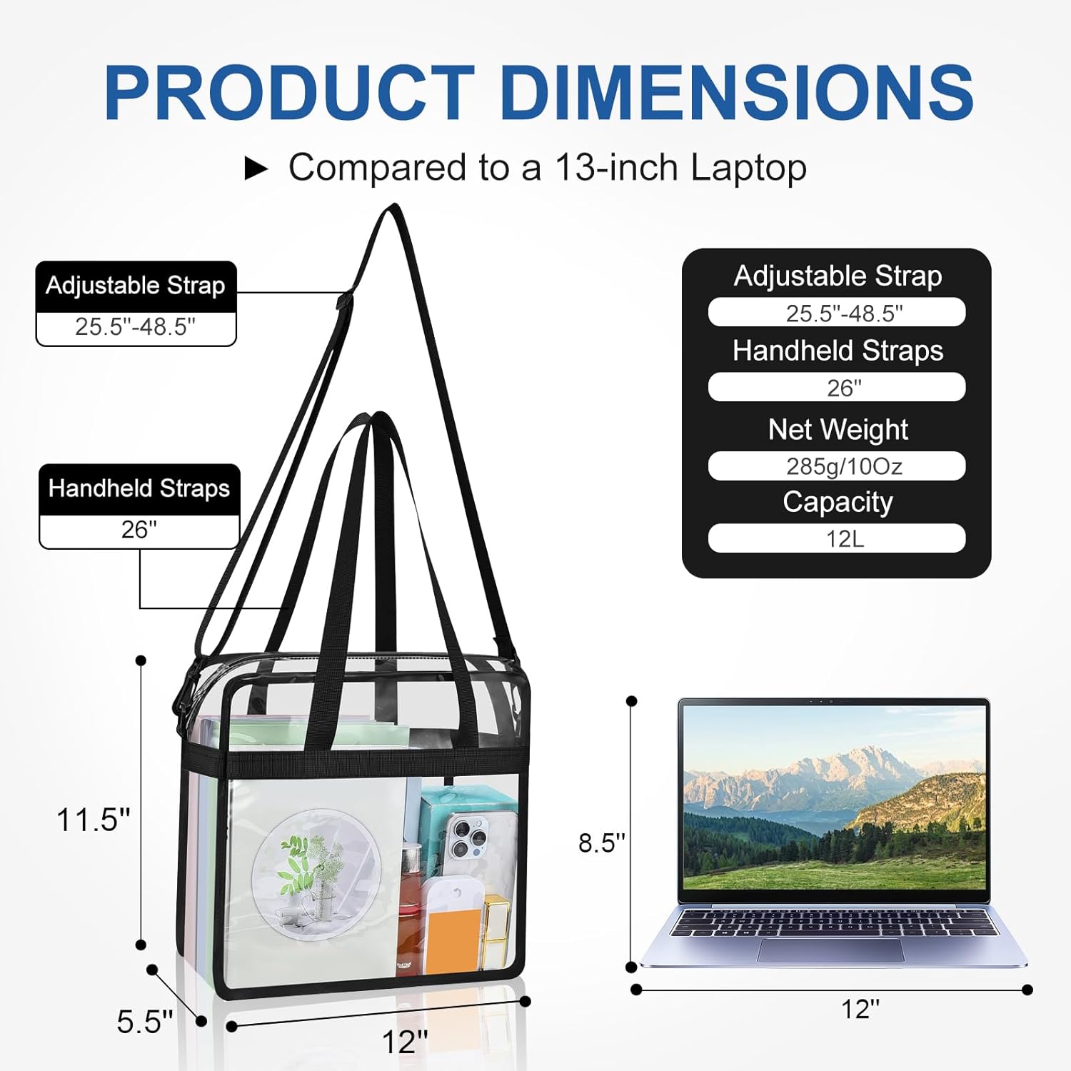 Clear Tote Bag for Stadium Events, 12x6x12 Transparent Stadium Bag for Work, Sports Games,Gym，Concerts — image 3