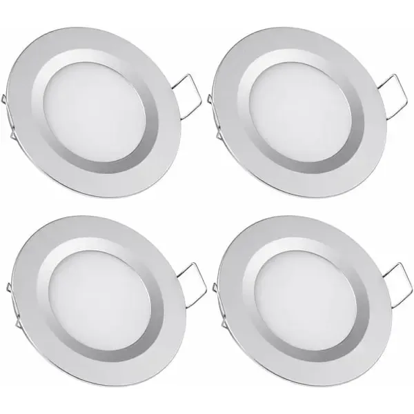 4 Pack LED Recessed Spotlight 12V 3W 6400K Cool White, 58-65mm Hole Ceiling Light for Motorhome Boat Caravan, Silver Finish