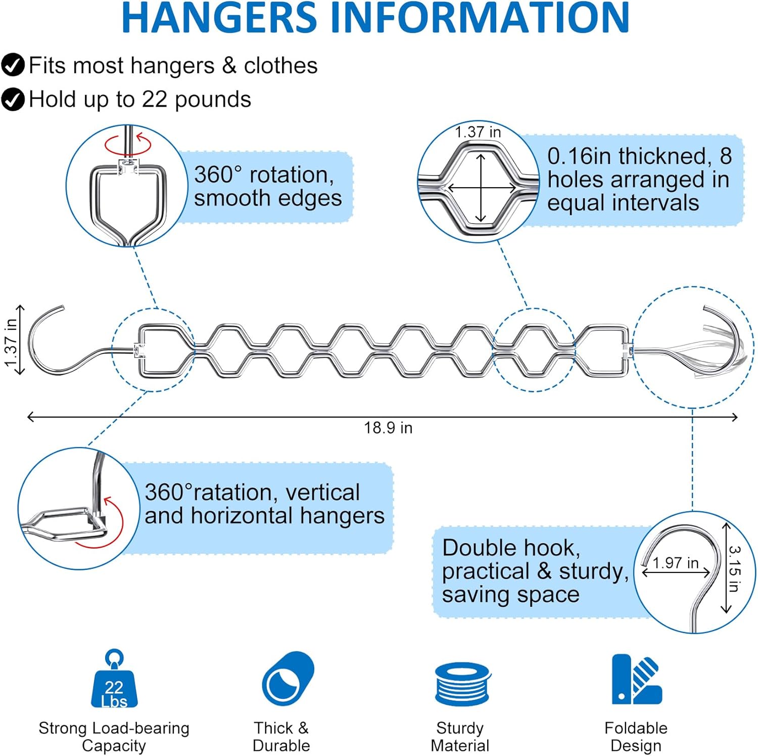Space Saving Hangers for Clothes 6 Pack, Sturdy Metal Hangers Heavy Duty Magic Clothes Space Saver Hanger Organizer with 360° Swivel Hook, Closet Organizers — image 4