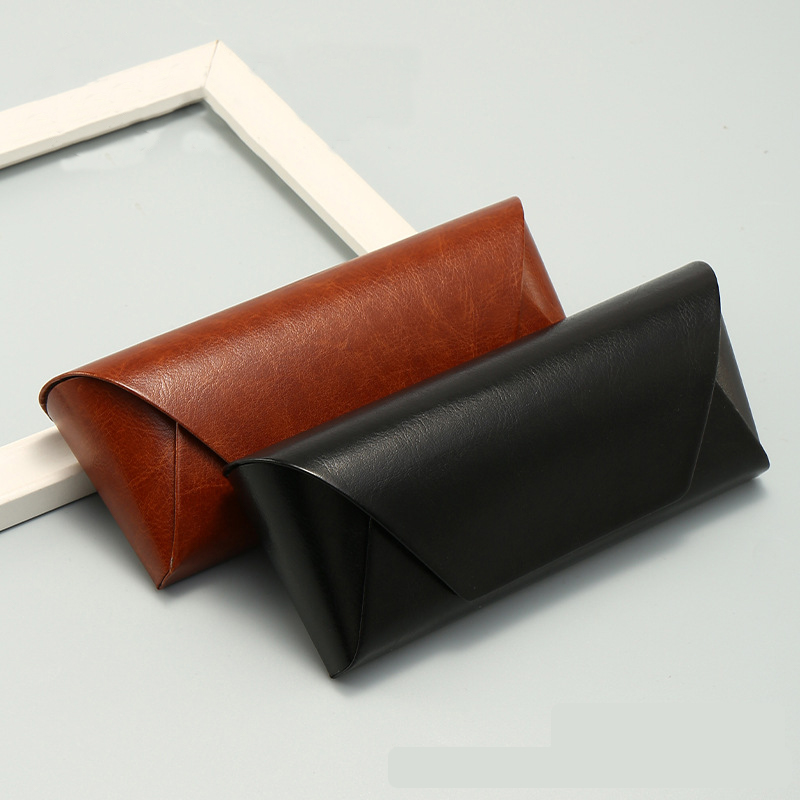 2 Pcs Brown Vintage Style PU Leather Eyewear Case - Protective Hard Shell with Soft Lining — image 2
