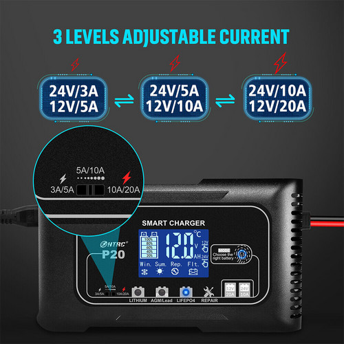 12/24V Automatic Car Battery Charger For Lithium Lifepo4 Lead-Acid AGM/Gel/SLA — image 5