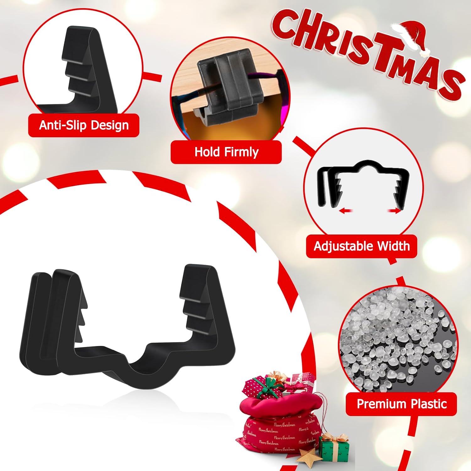 Christmas Light Hanger Clips Fascia Board Light Clips Plastic Holiday Deck Banister Hanger for Christmas Fascia Board Roof Gutter Fence Eave Decoration, Black — image 2
