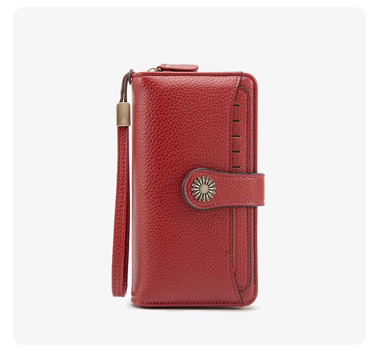Dark Red Women's Long Zipper Wallet with Wristlet – Multi-Card Slots, Phone Compartment & Coin Pocket (200g) — image 3