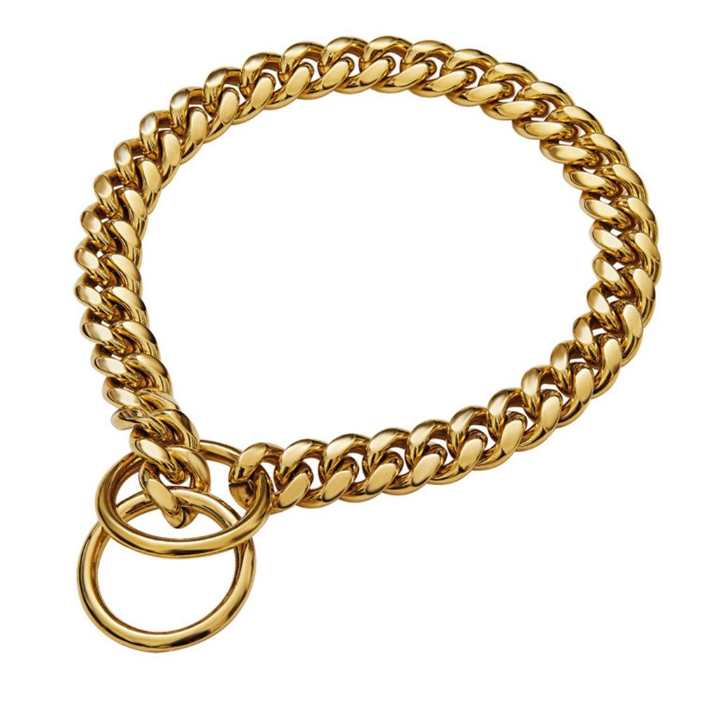 Chain Dog Collar 10mm Link Collar Chains Stainless Steel Metal Slip Collar Gold Pet Necklace for Medium Dogs(14in/35.5cm)golden — image 4