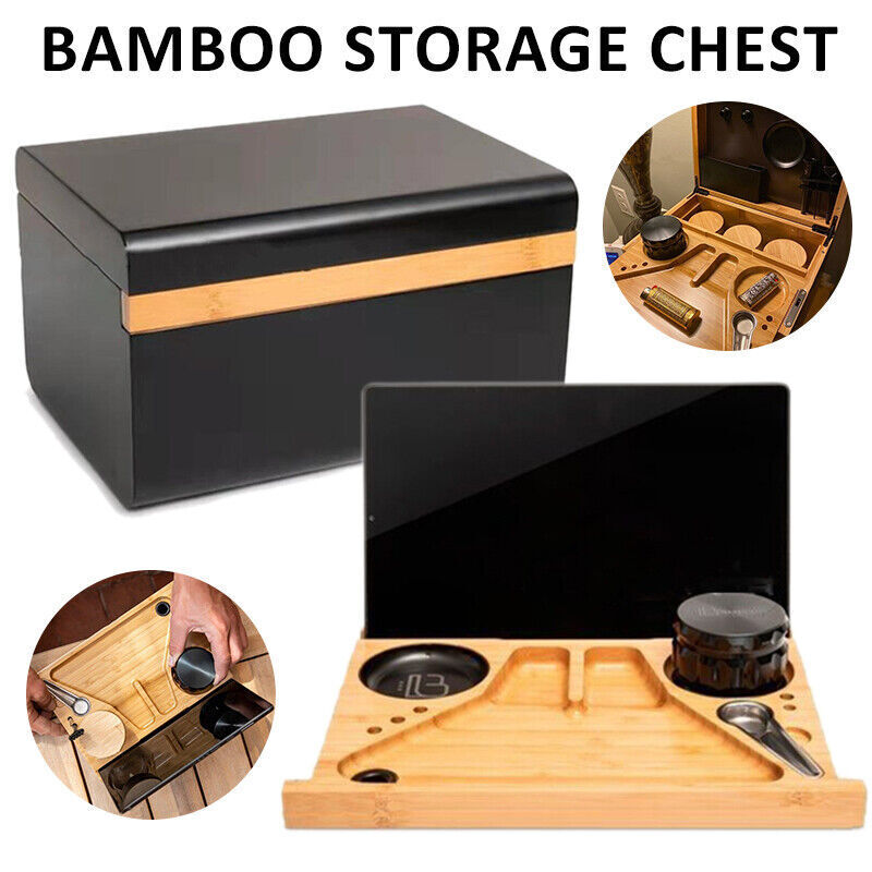 Wooden Storage Chest With Movable Tray Wood Lockable Stash Box Rolling Tray Gift โ image 4
