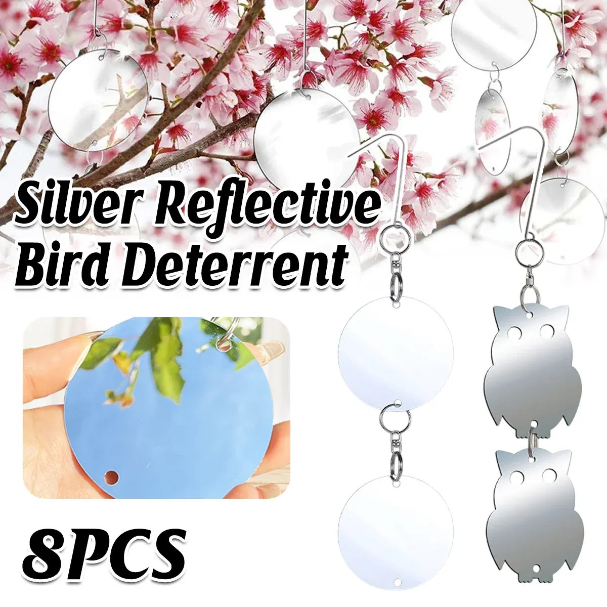 8 PCS Bird Repellent Reflector Mirror Outdoor Farm Hanging Bird Scare Device - Round Hanging — image 2