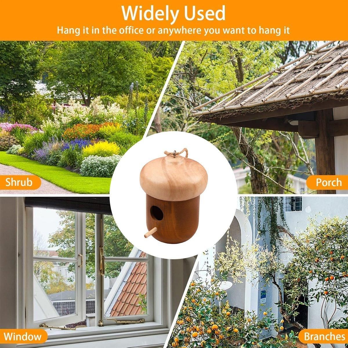Wooden Bird Nest Cage Hummingbird Feeder House Hanging Home Garden Decorations - 3 β image 5