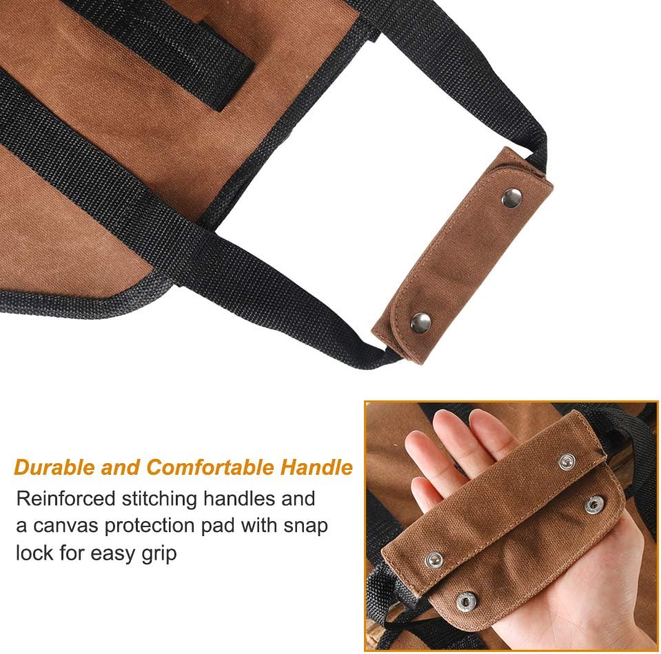 Firewood Carrier, 38in x 18in 16oz Waxed Canvas Log Carrier for Firewood, Wood Carrying Bag with Handles Securing Straps for Indoors Camping Trip, Gifts for โ image 3