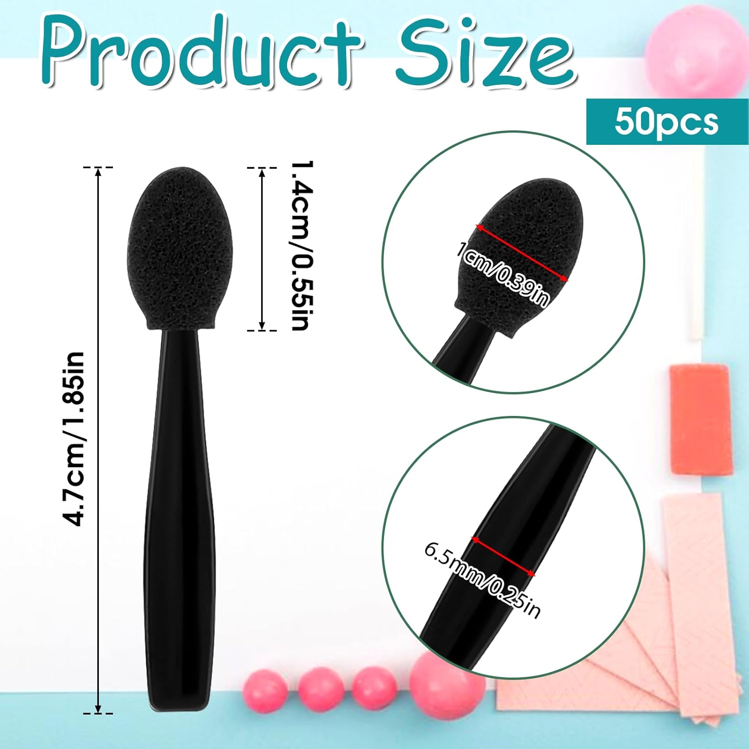 50 Pcs Eye Shadow Applicator Sticks, 1.9" Reusable Short Handle Dual Sided Sponge Cosmetic Brushes, Professional Disposable Single Head Soft Mini Portable — image 2