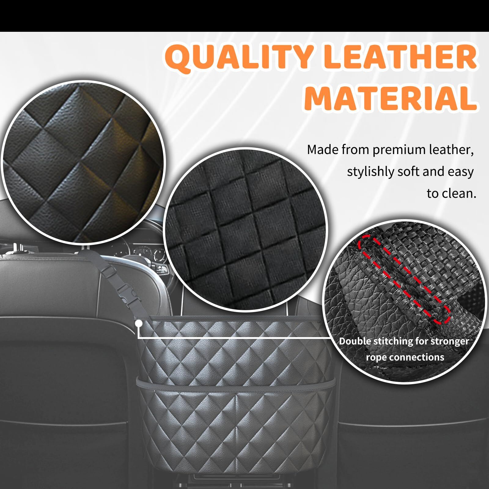 Car Seat Storage Bag: PU Leather Organizer with Hooks – Pet Barrier, Safe Driving Storage for Wallets/Phones (Black) — image 4