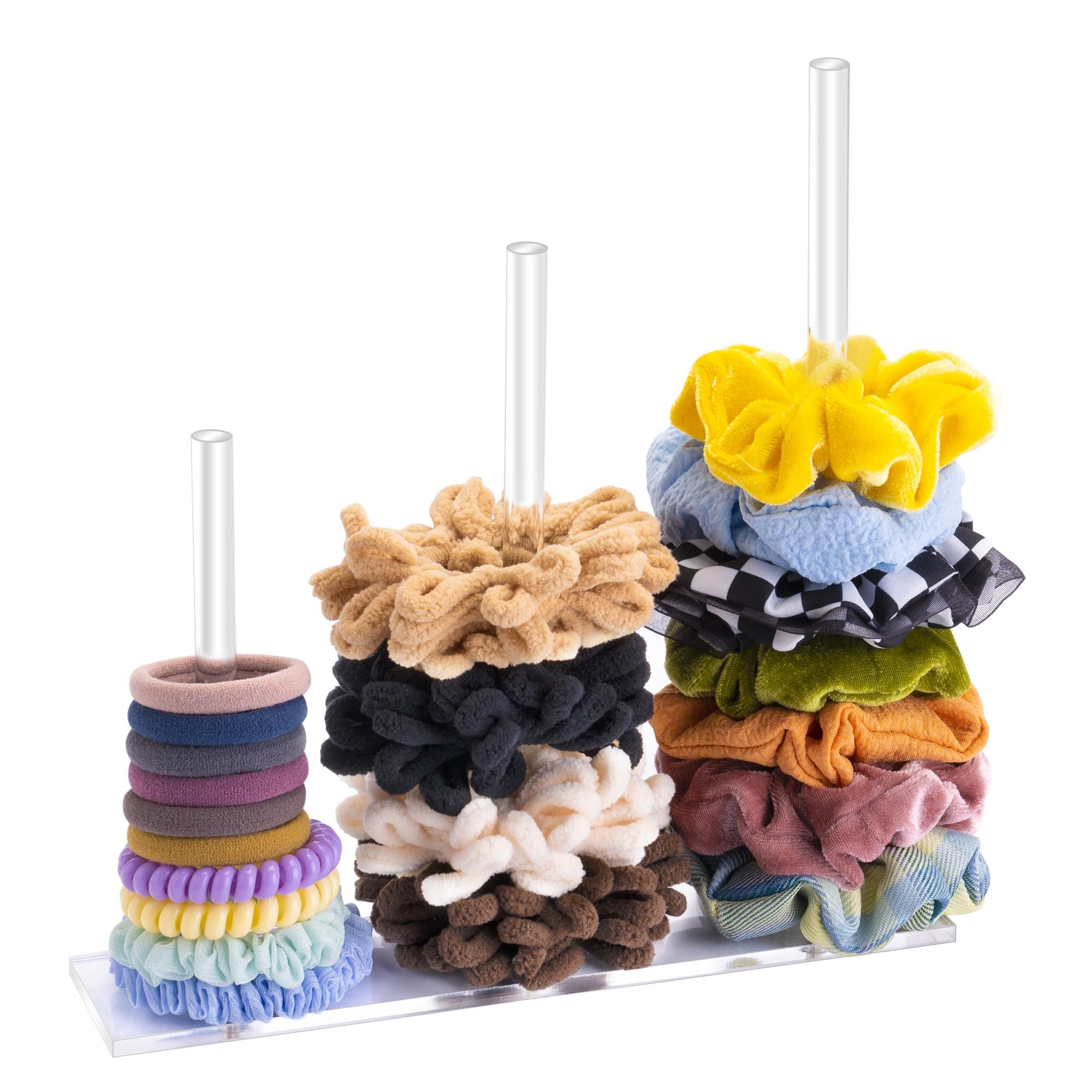3-Tiers Acrylic Scrunchie Holder Stand, Clear Hair Tie Organizer Storage for Women Teen Girls Gifts Scrunchy Hair Organizer