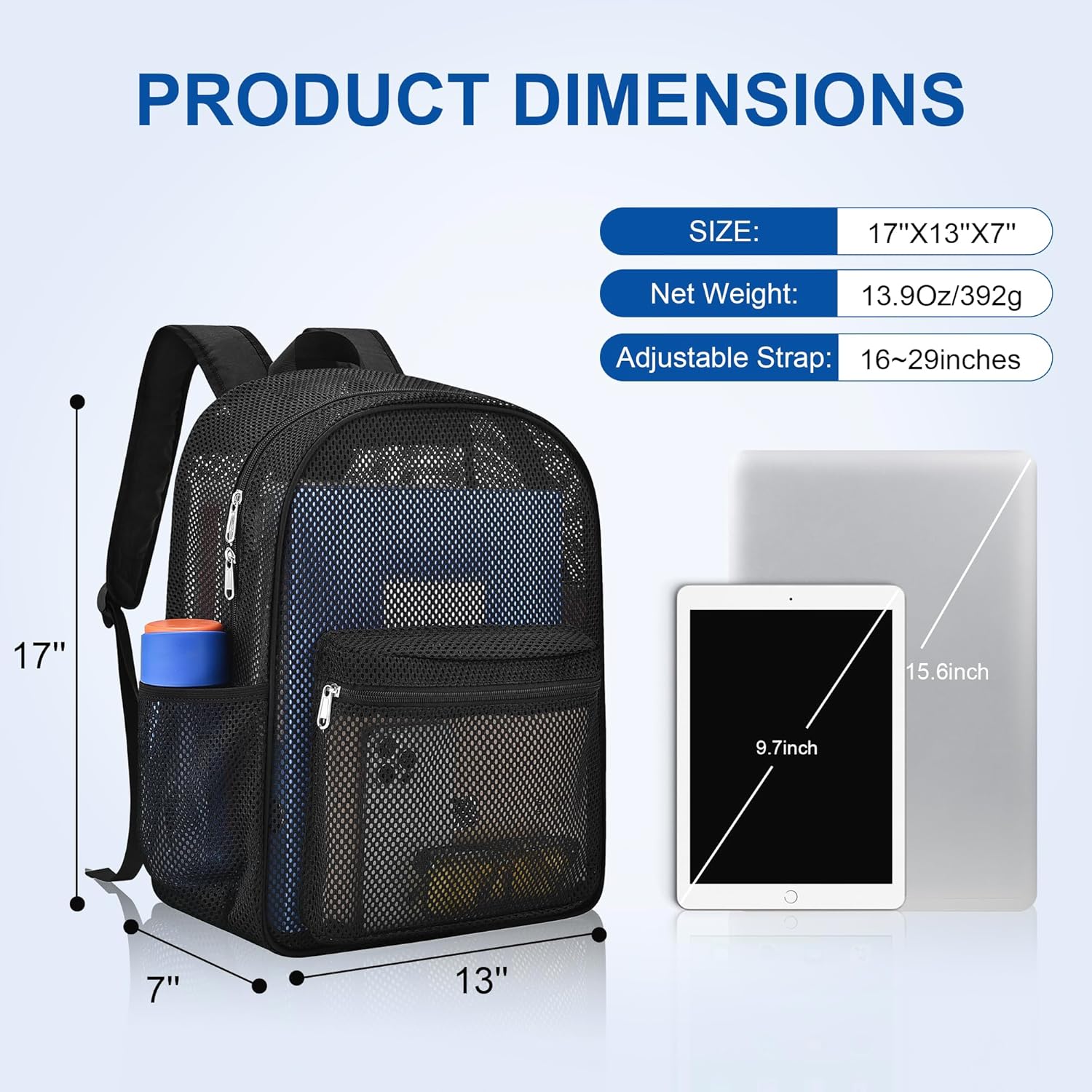 Heavy Duty Semi-Transparent Mesh Backpack,See Through College Student Backpack, — image 2